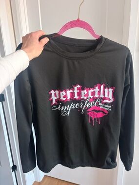 SHEIN Black Long Sleeve Tee with Pink Graphic "Perfectly Imperfect"